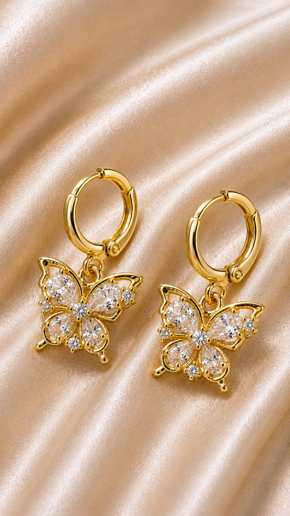 Crystal Butterfly Charm Hoop Earrings