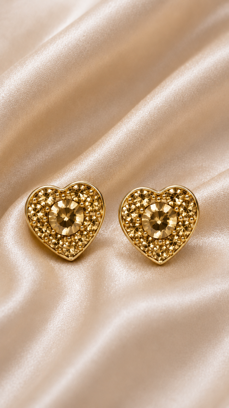 Golden Radiance Heart Stud Earrings