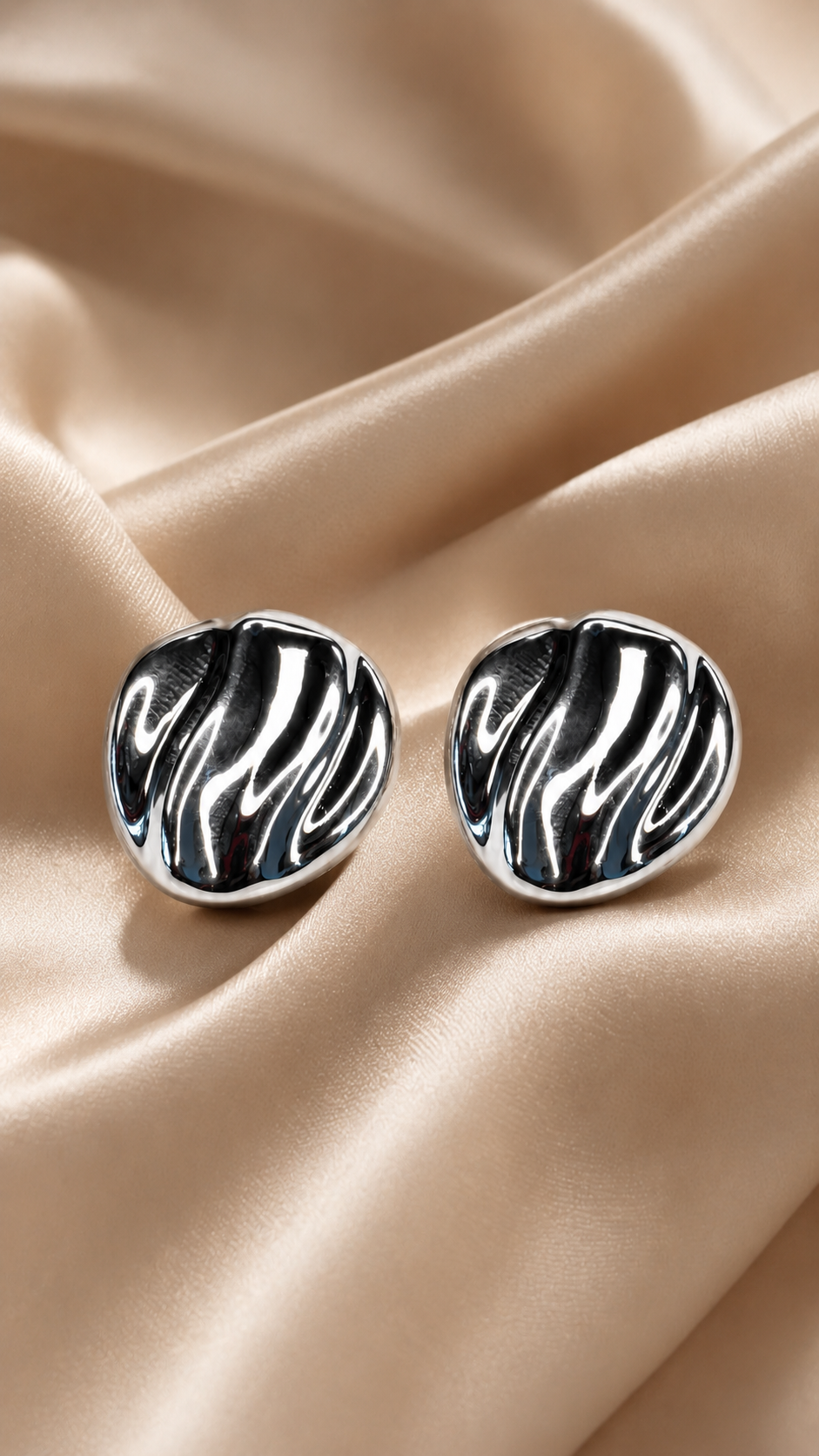 Molten Wave Silver Stud Earrings