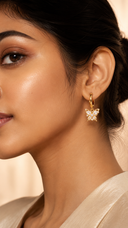 Crystal Butterfly Charm Hoop Earrings