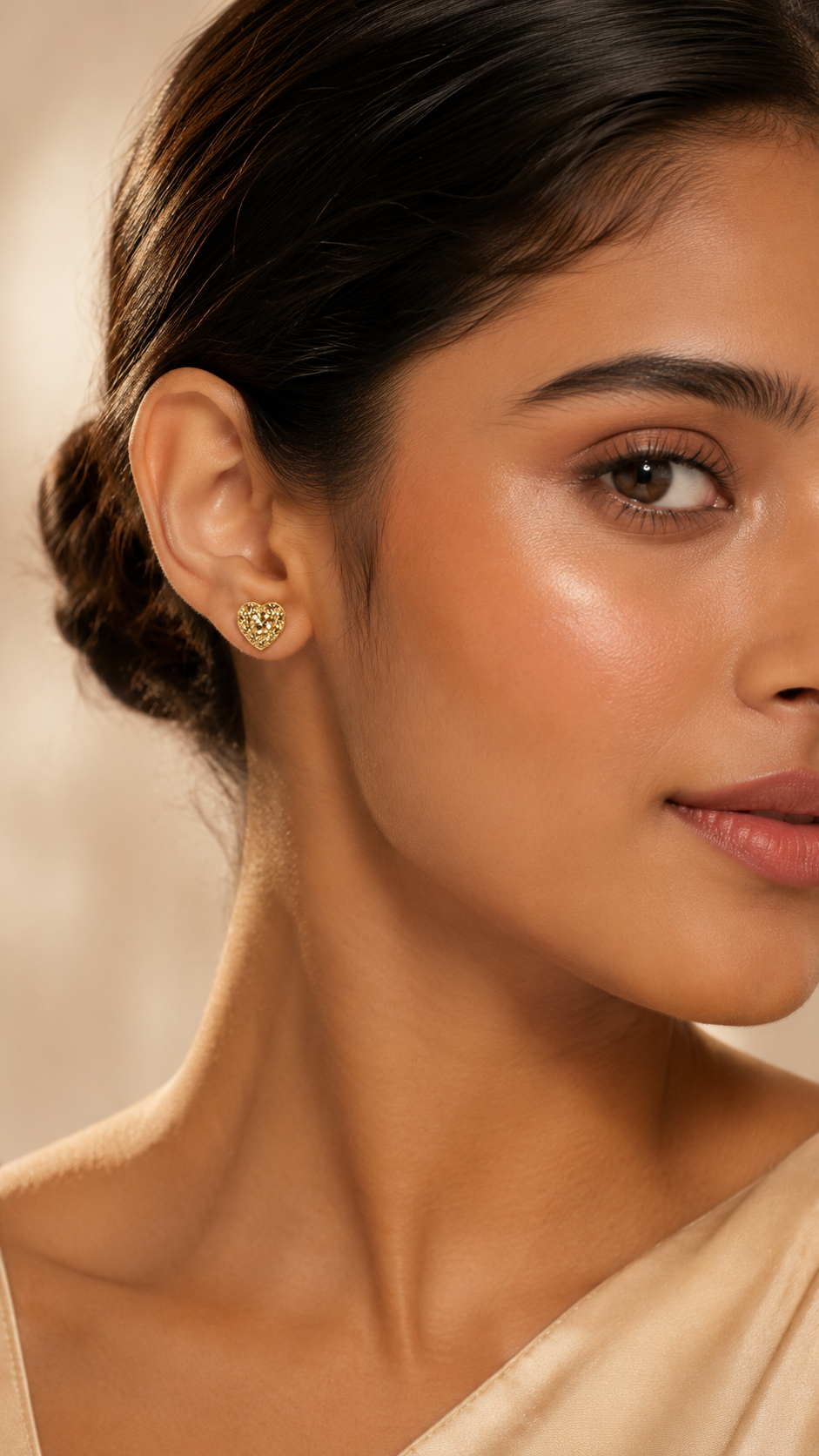 Golden Radiance Heart Stud Earrings