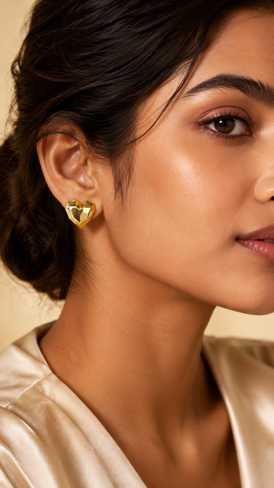 Faceted Heart Statement Stud Earrings
