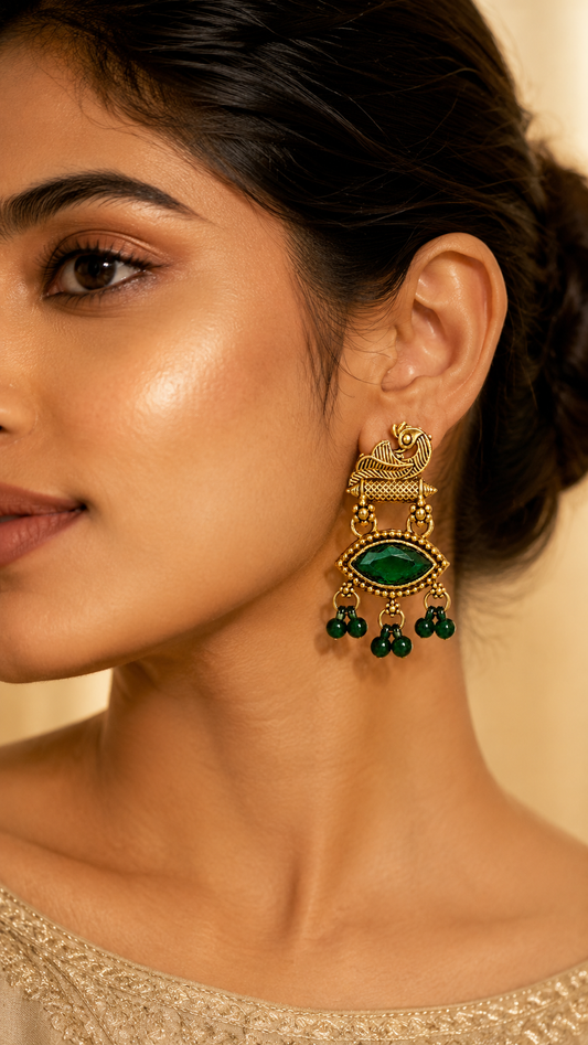 Emerald Majesty Peacock Drop Earrings