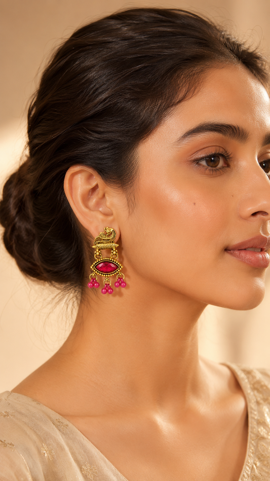 Ruby Majesty Peacock Drop Earrings