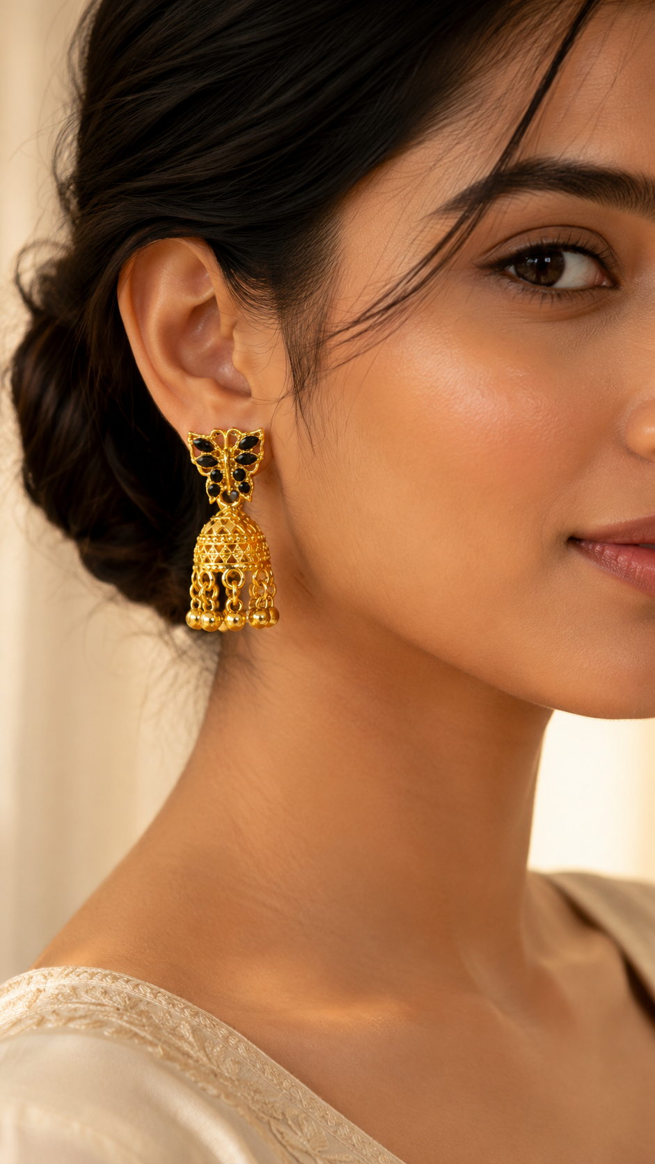 Noir Butterfly Jhumka Earrings