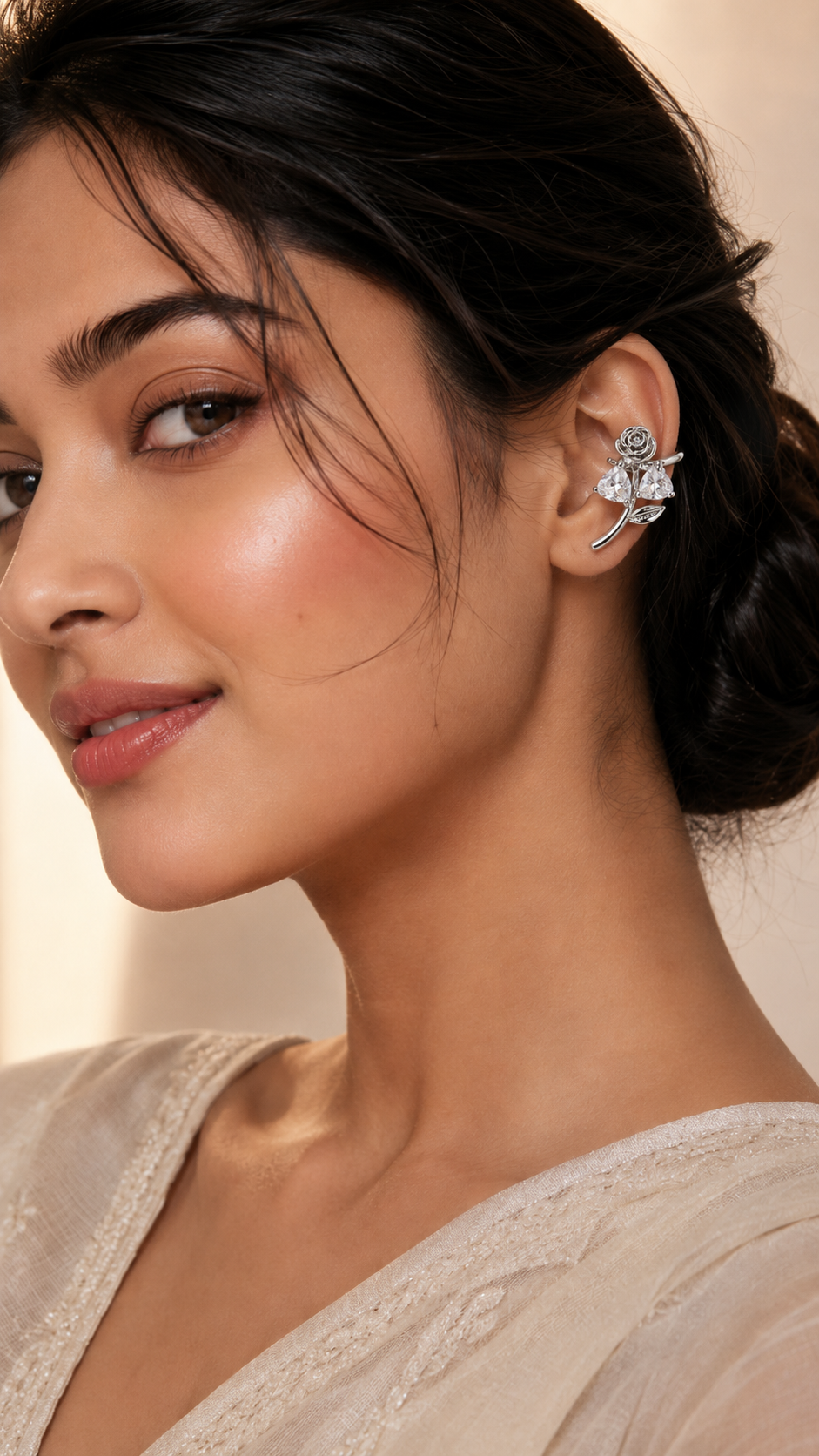 Silver Rose Whisper Ear Cuff