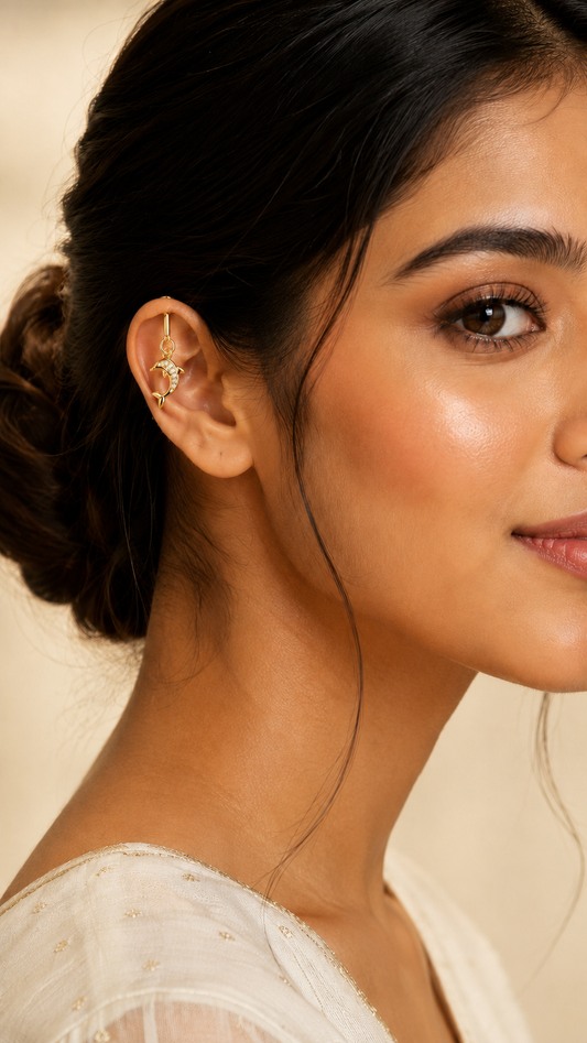 Golden Dolphin Charm Helix Stud