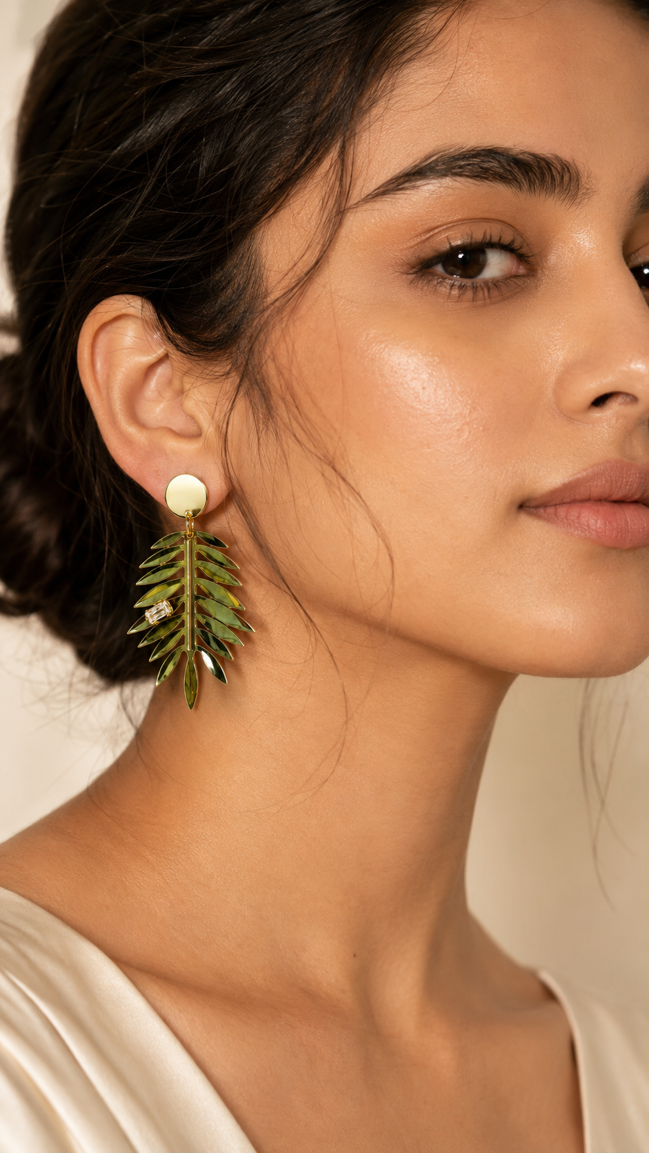 Crystal Palm Leaf Drop Earrings