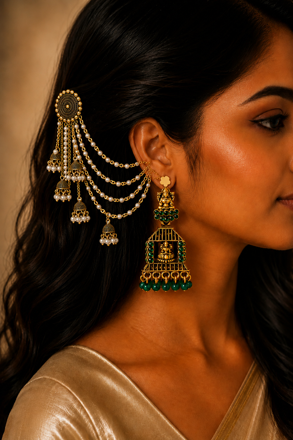 Pearl Jhumka Saree Chain