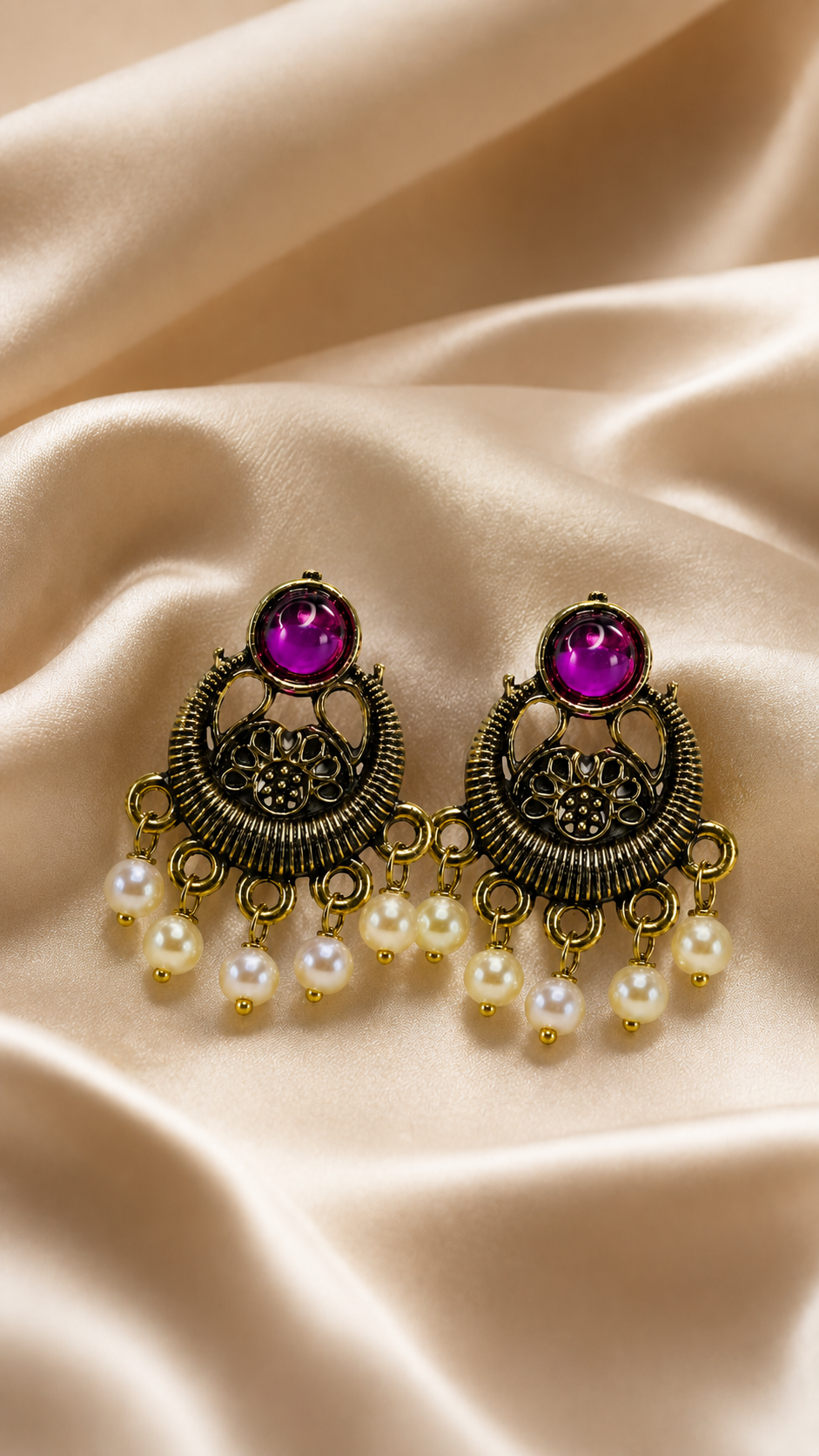 Magenta Bloom Pearl Drop Earrings