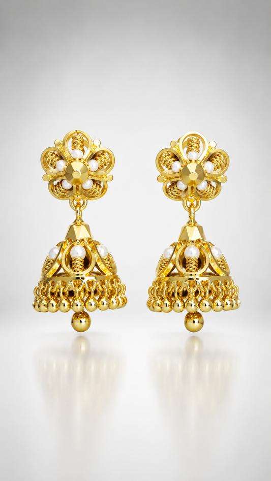 Mukta Pearl Filigree Jhumkas