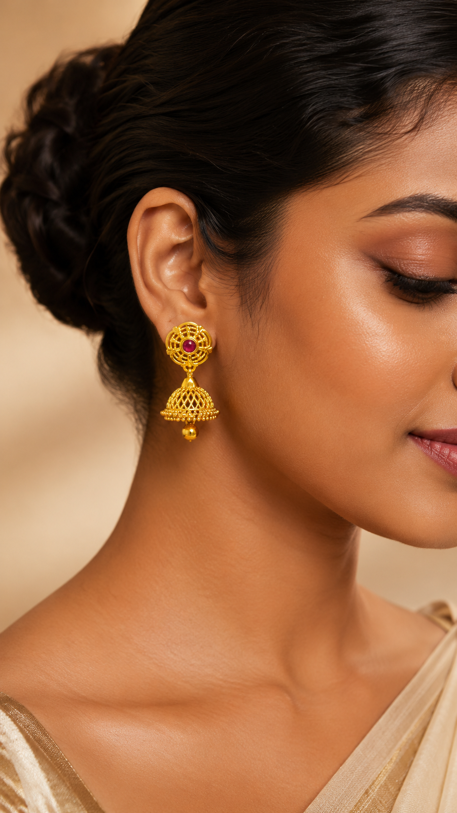 Charu Lattice Ruby Jhumkas