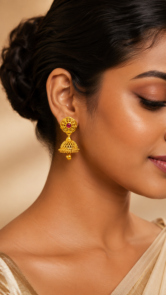 Charu Lattice Ruby Jhumkas