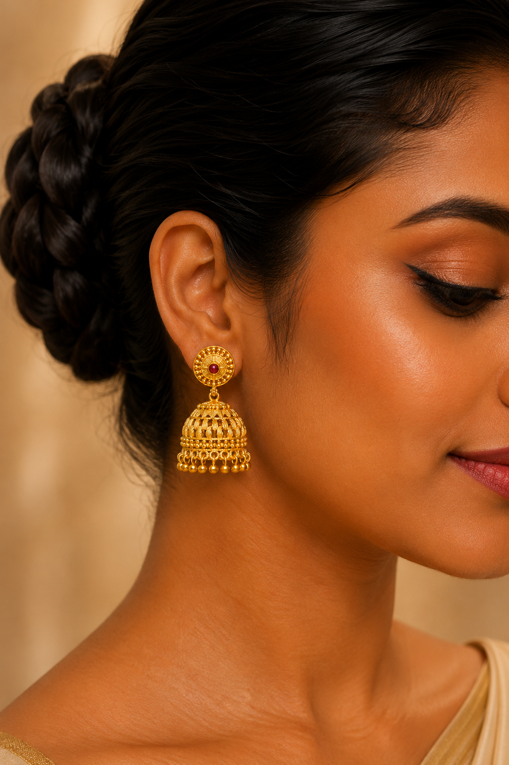 Kalyani Textured Ruby Jhumkas
