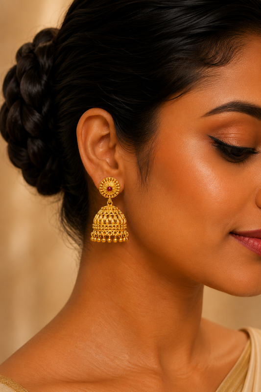 Kalyani Textured Ruby Jhumkas