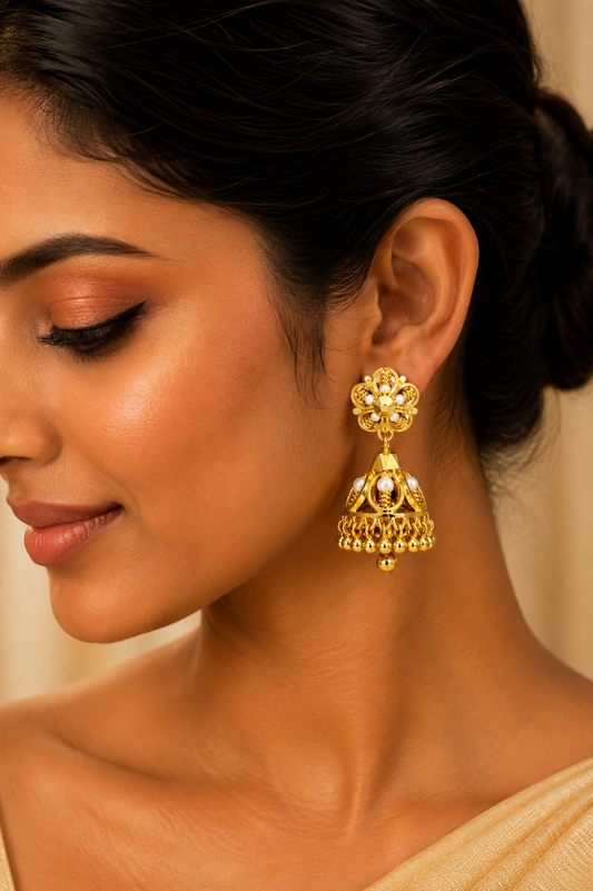 Mukta Pearl Filigree Jhumkas