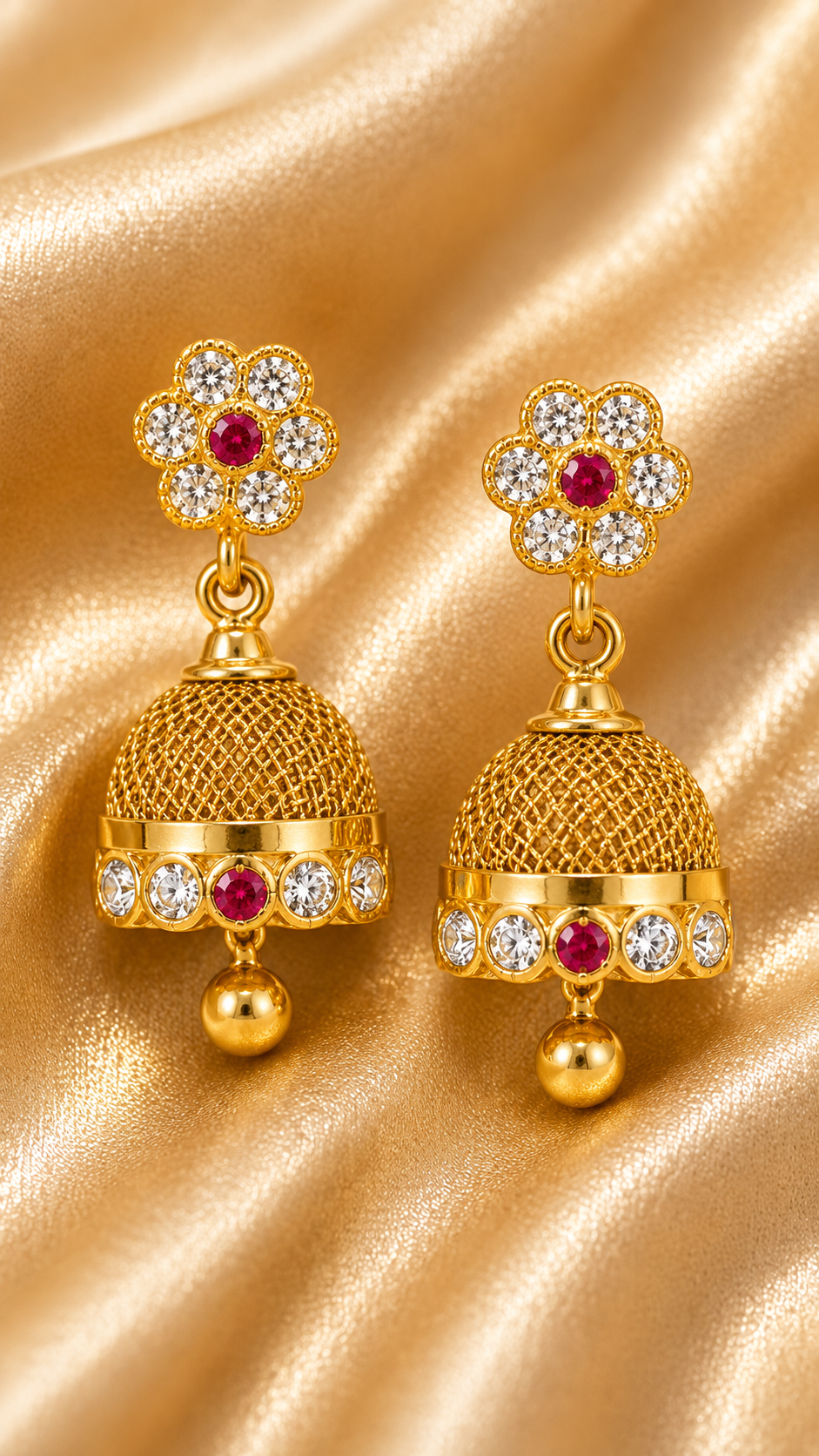 Charvi Mesh Ruby Jhumkas