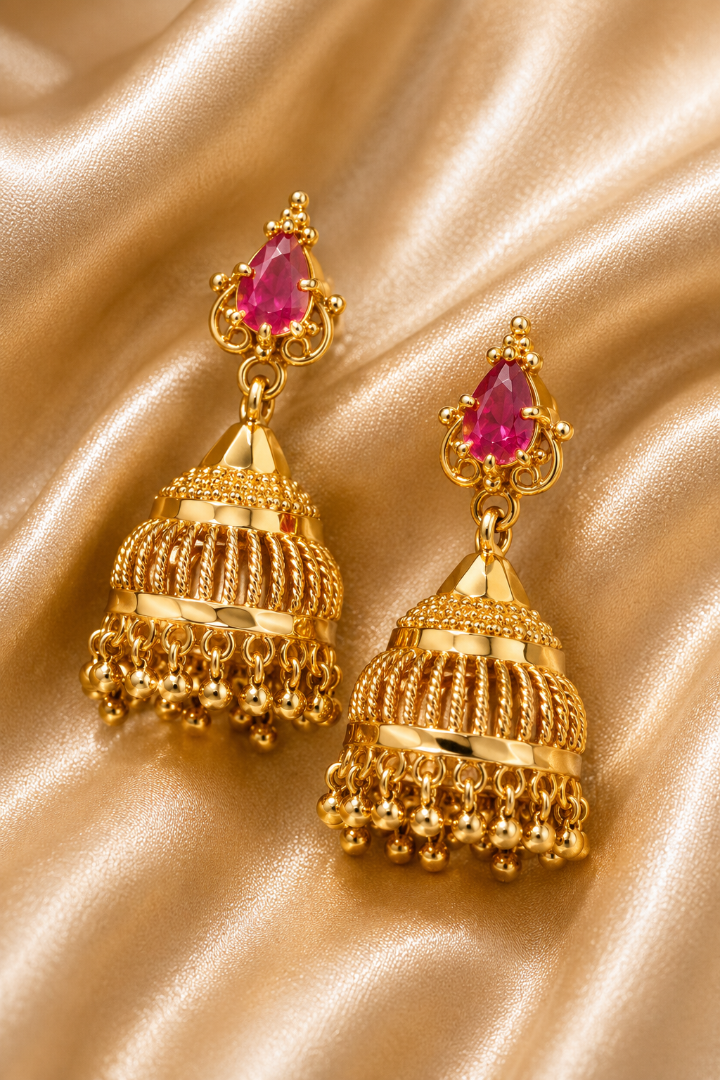 Ruby Teardrop Rope Jhumkas