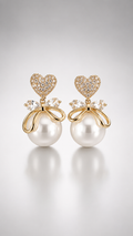 Crystal Heart Pearl Drop Earrings