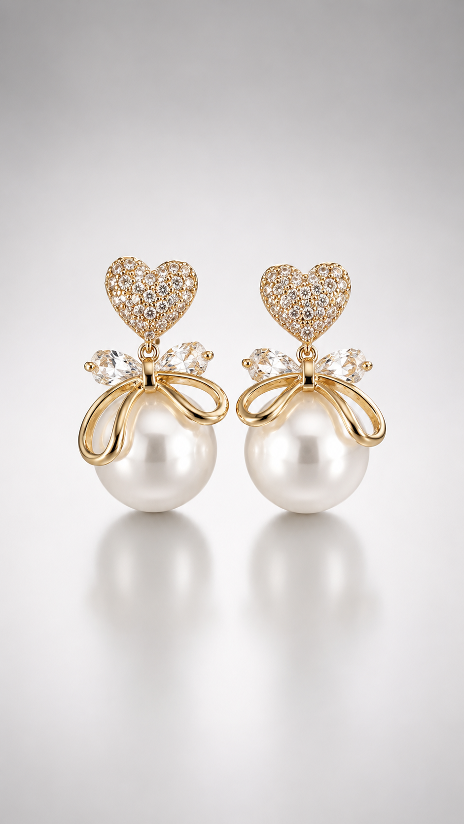 Crystal Heart Pearl Drop Earrings