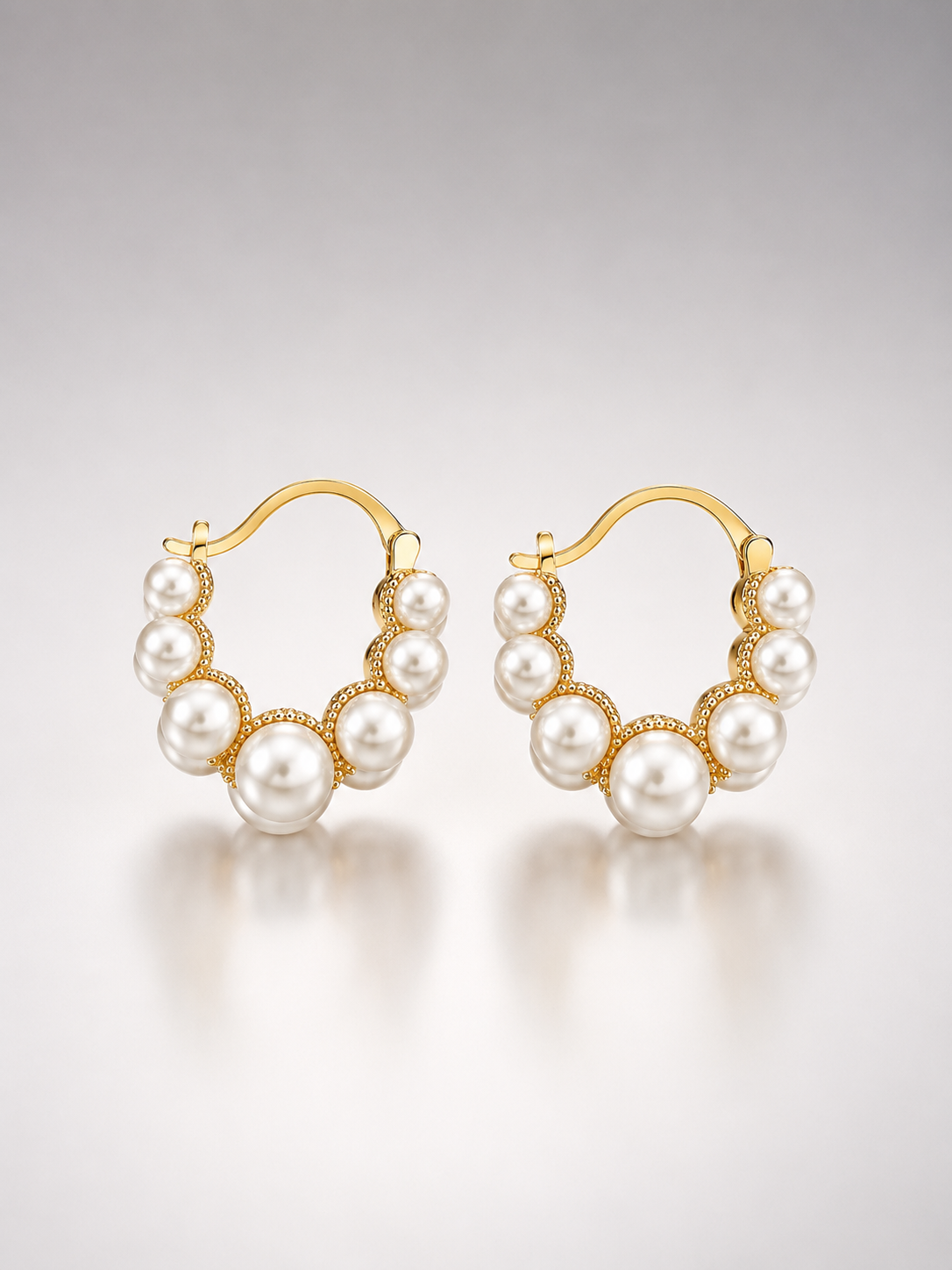 Pearl Beaded Gold Hoop Earrings