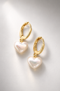 Pearl Heart Gold Hoop Earrings