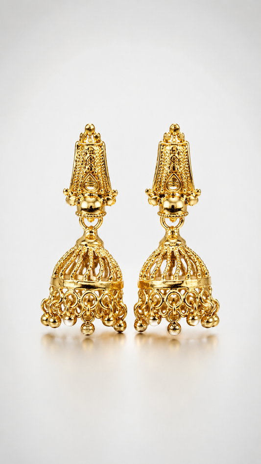 Royal Gold Filigree Jhumka Earrings