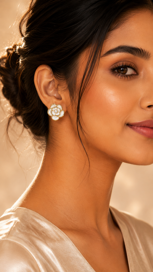 Elegant Pearl Floral Stud Earrings