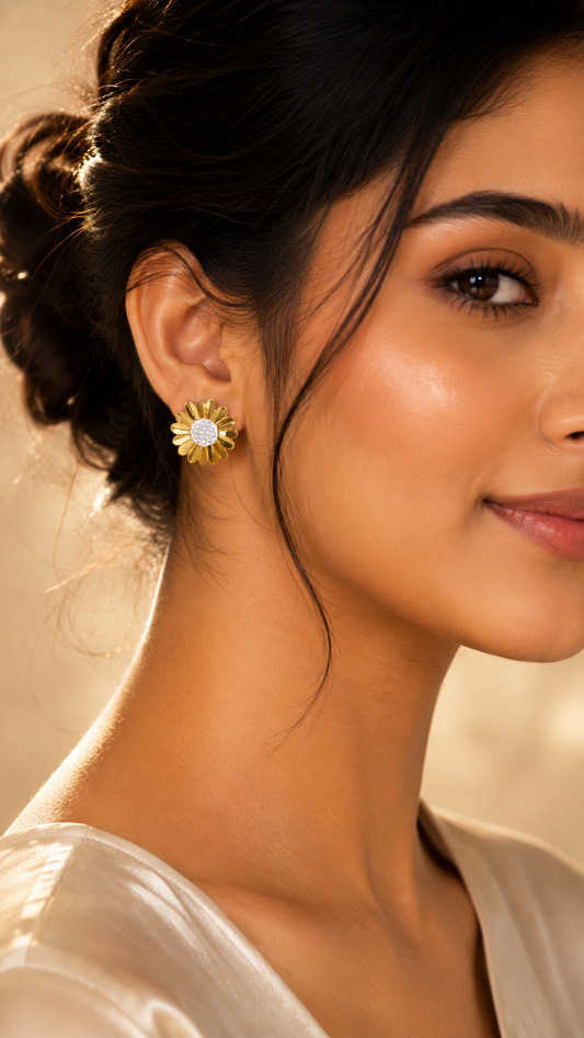 Crystal Daisy Flower Stud Earrings