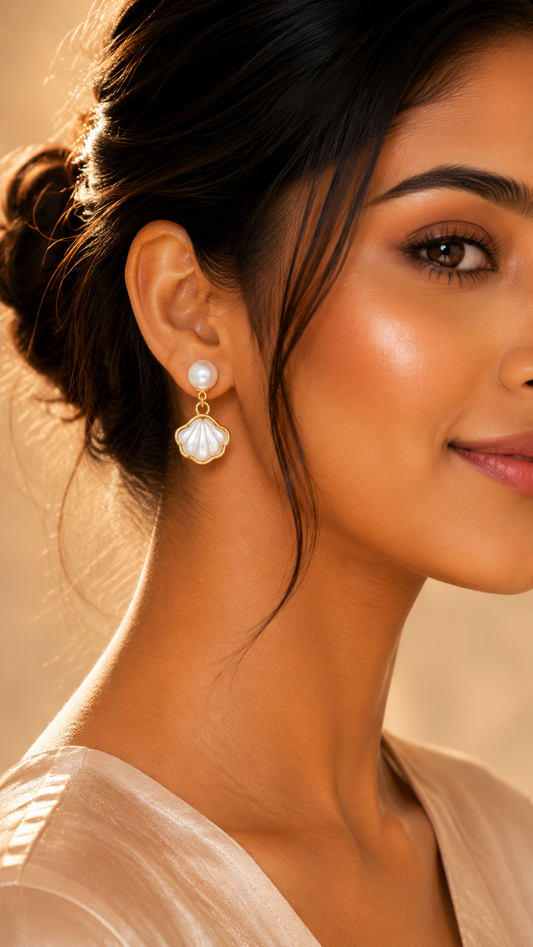 Pearl Seashell Drop Earrings