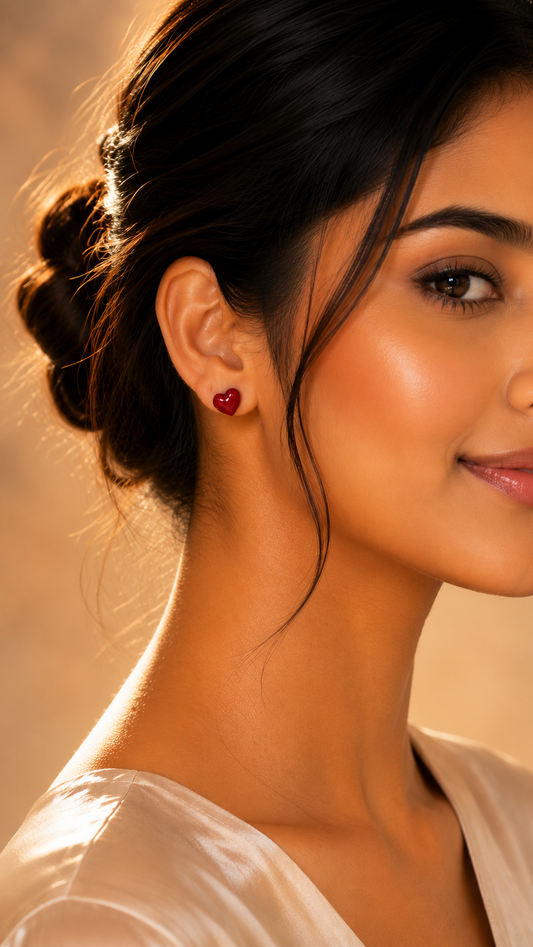 Glossy Red Heart Stud Earrings