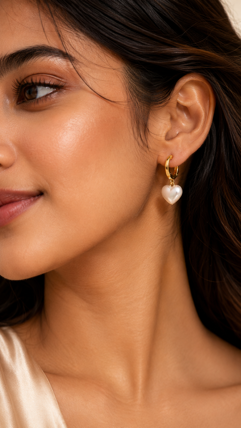 Pearl Heart Gold Hoop Earrings