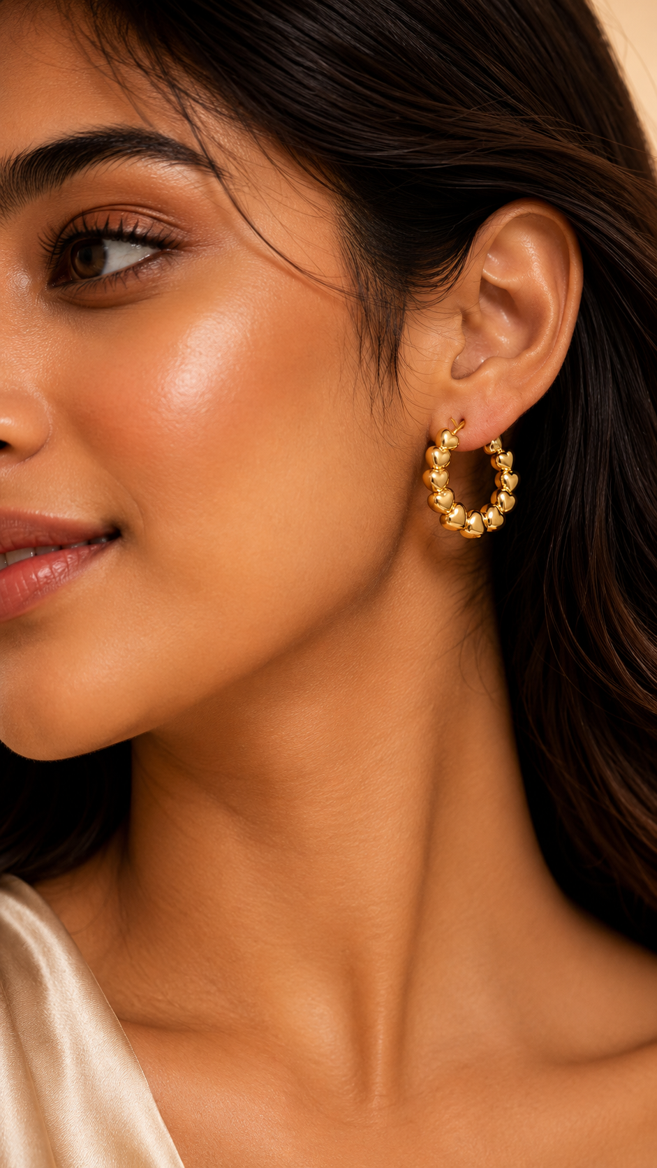 Heart Link Gold Hoop Earrings