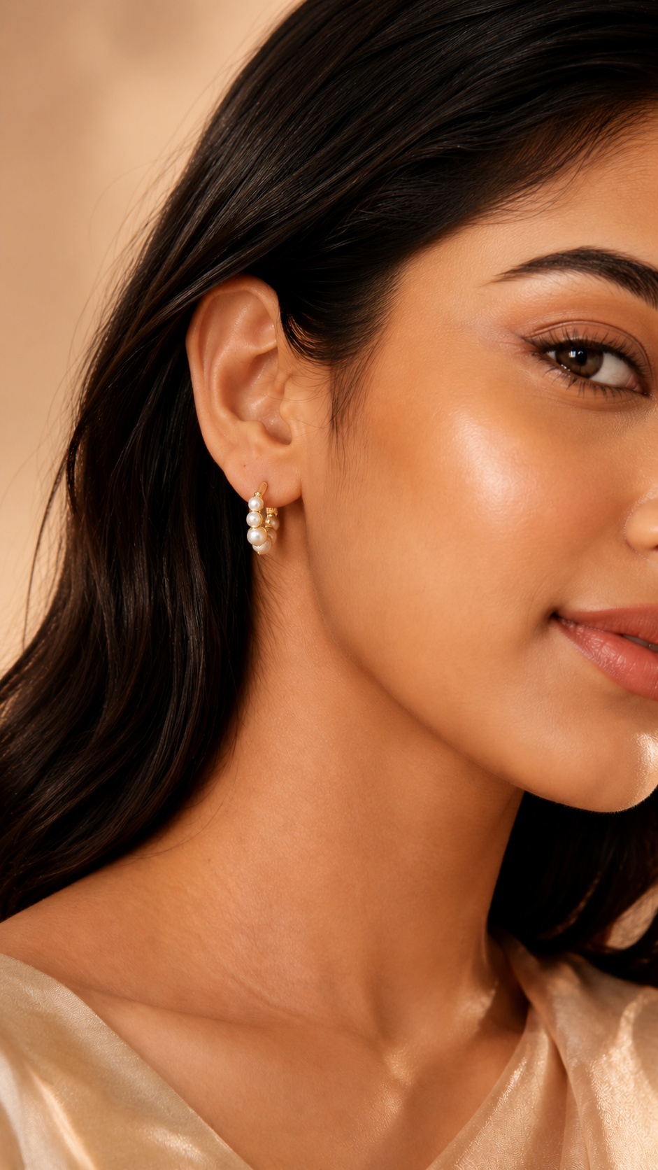 Pearl Beaded Gold Hoop Earrings