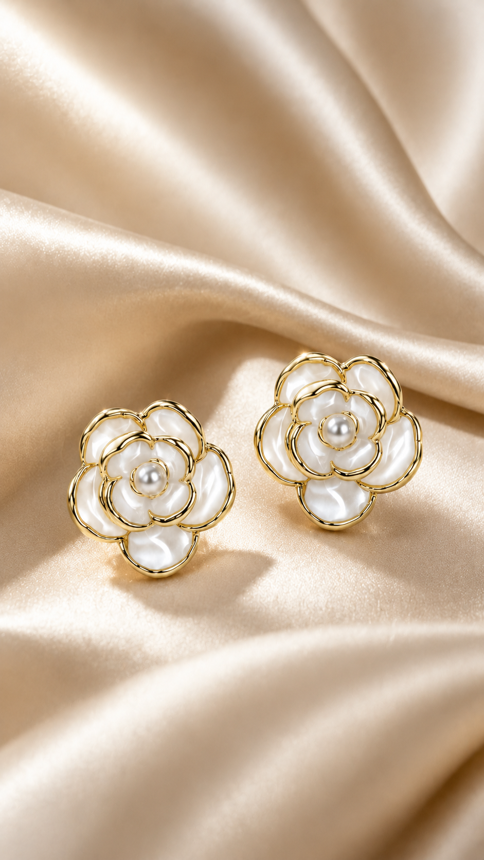 Elegant Pearl Floral Stud Earrings
