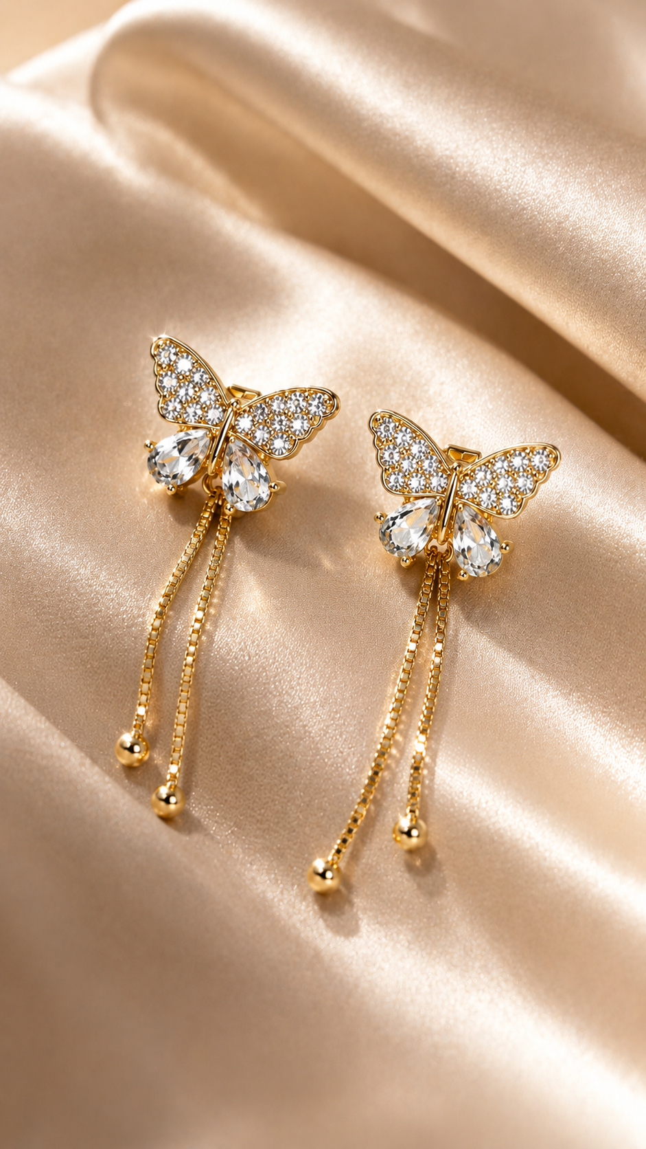 Crystal Butterfly Tassel Drop Earrings