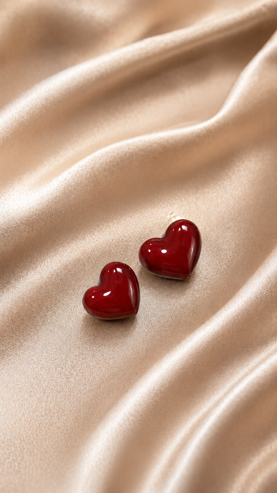 Glossy Red Heart Stud Earrings
