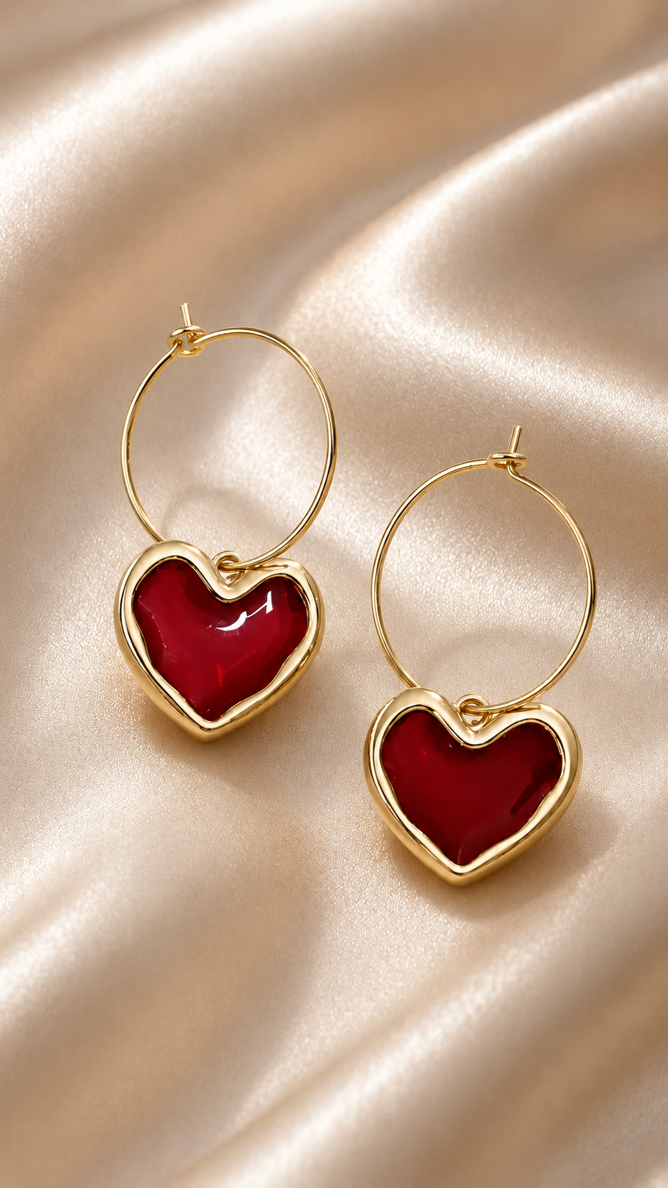 Red Heart Hoop Earrings