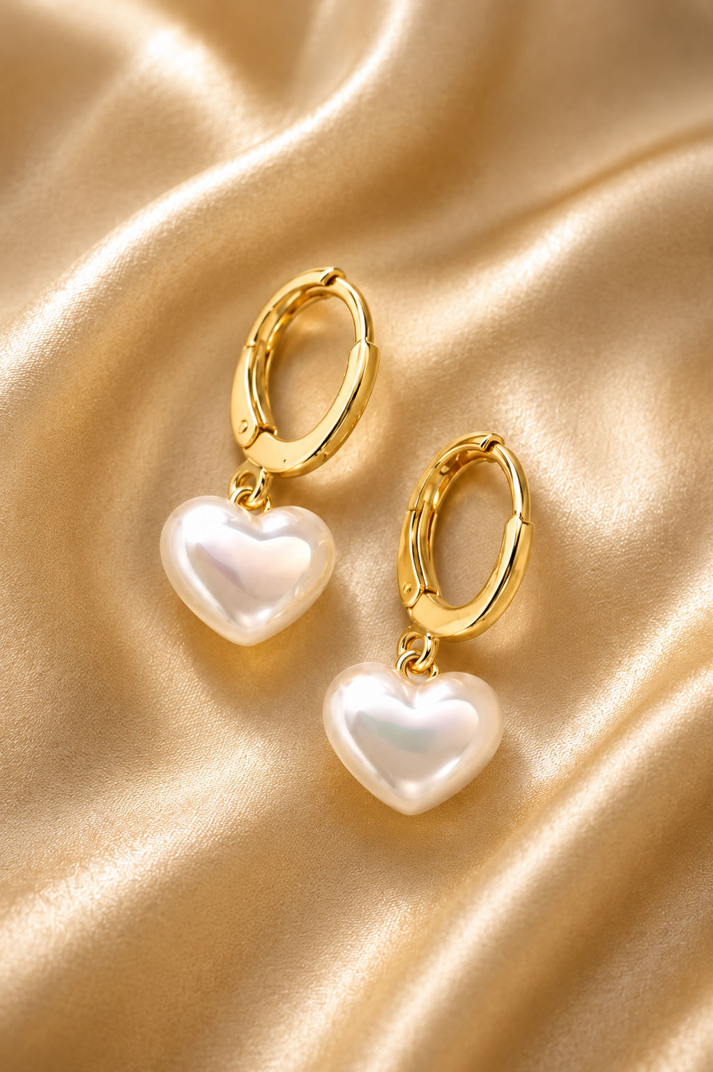 Pearl Heart Gold Hoop Earrings