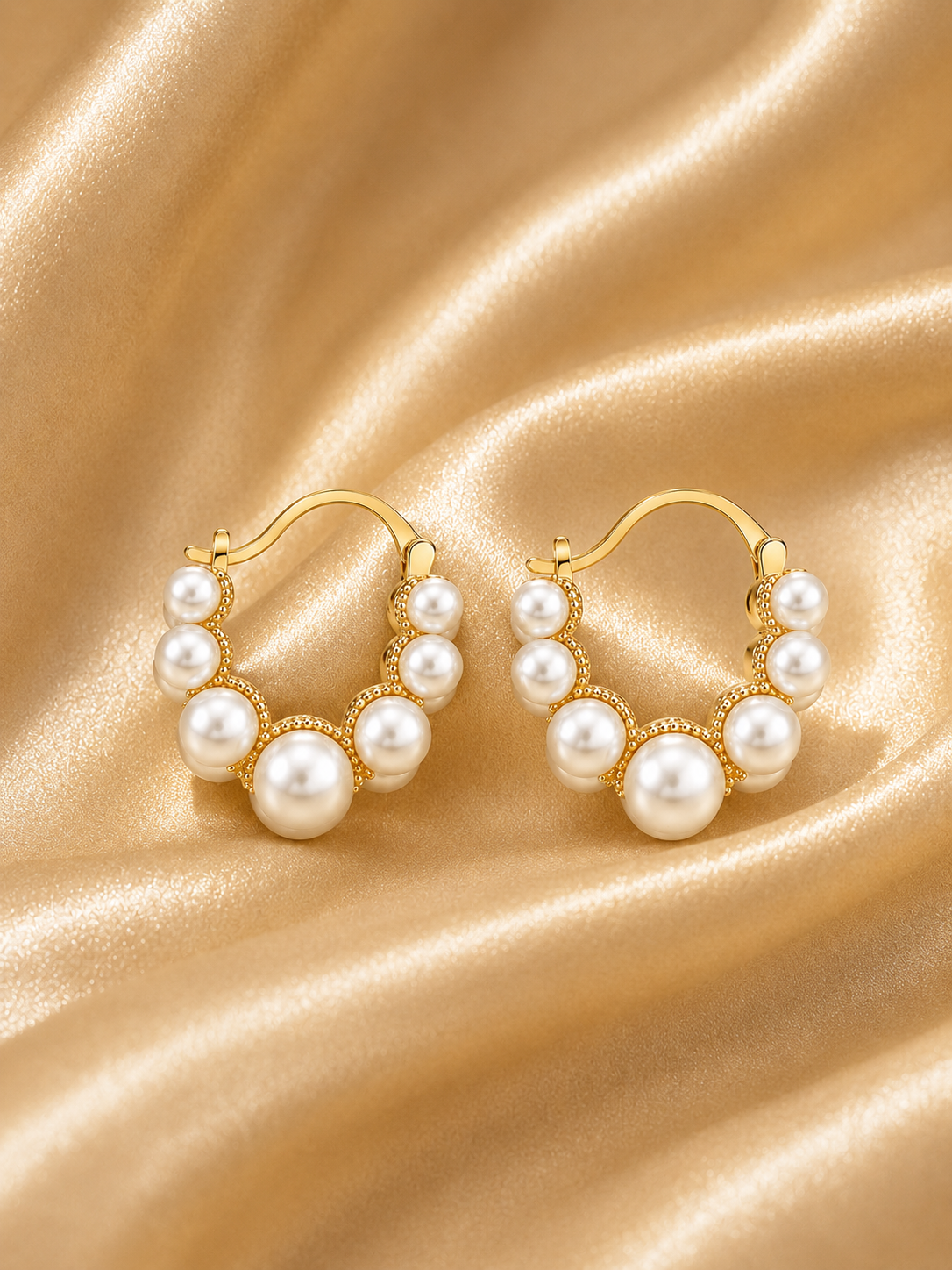 Pearl Beaded Gold Hoop Earrings