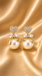 Crystal Heart Pearl Drop Earrings
