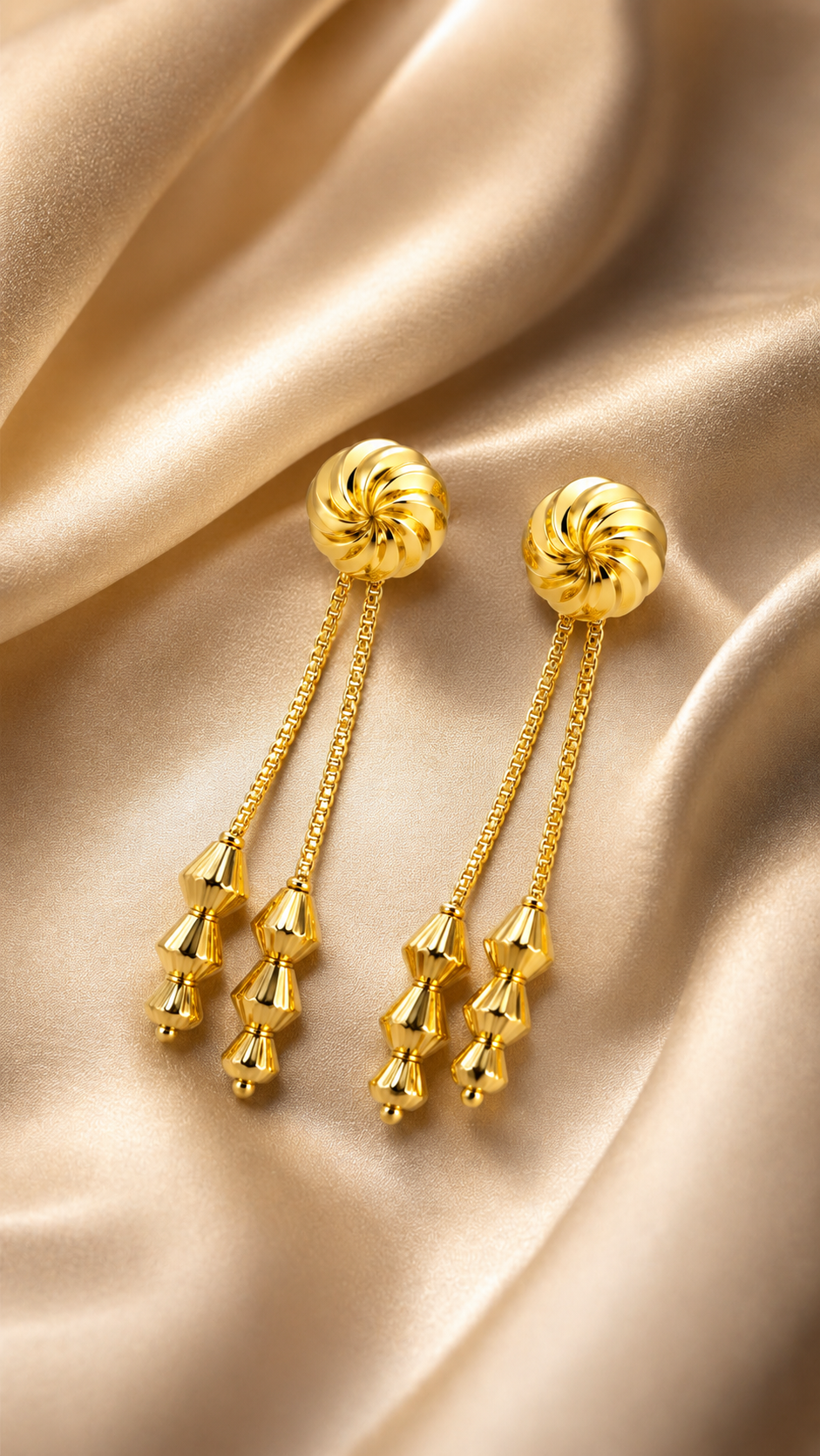 Golden Swirl Tassel Drop Earrings