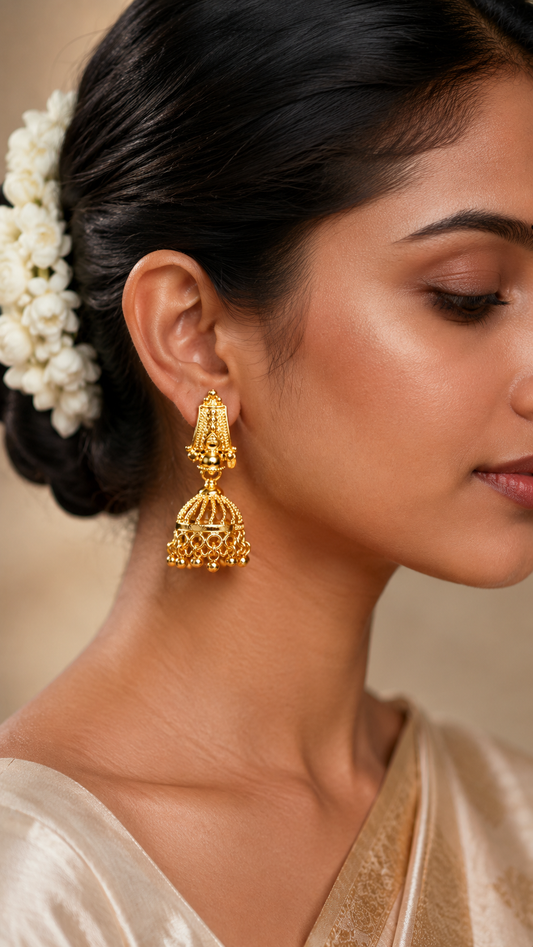 Royal Gold Filigree Jhumka Earrings