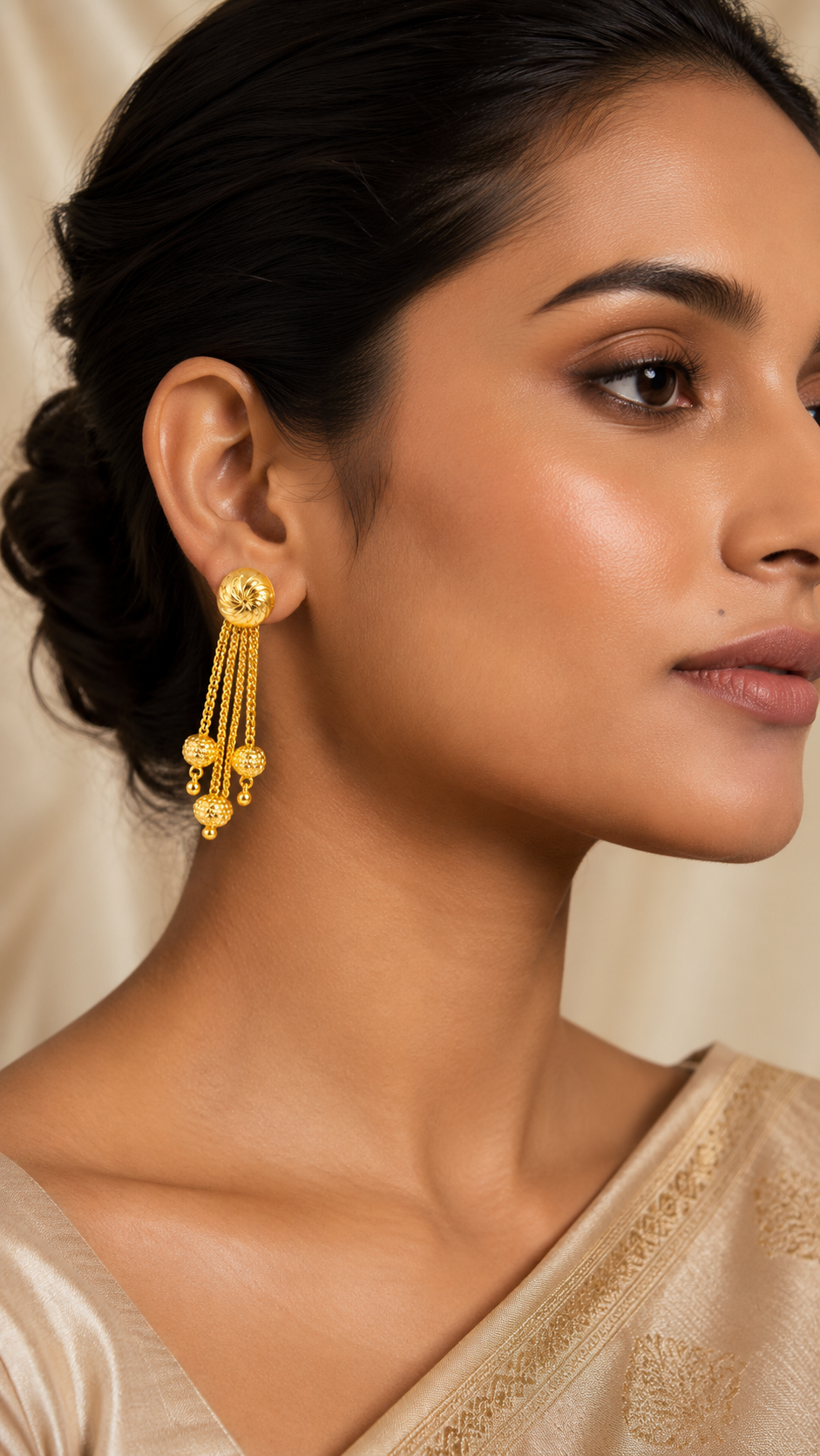 Golden Textured Bead Tassel Earrings