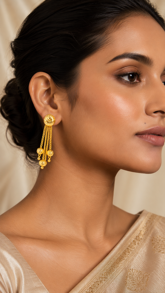 Golden Textured Bead Tassel Earrings