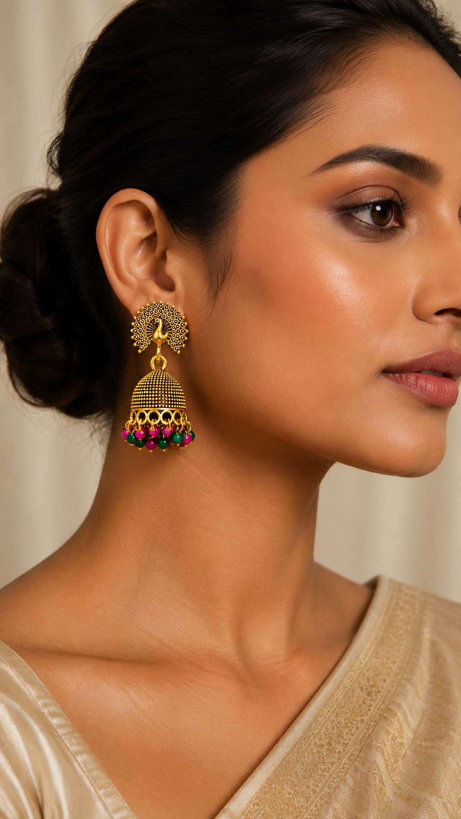 Mayura Bead Jhumka Earrings