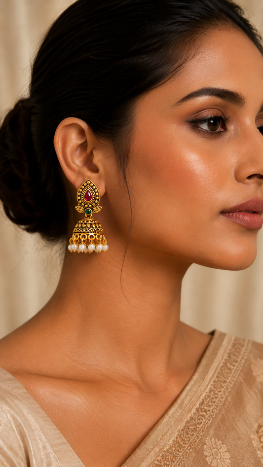 Heritage Ruby Pearl Jhumka Earrings