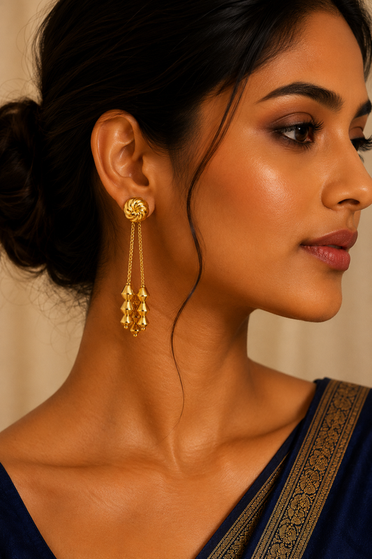 Golden Swirl Tassel Drop Earrings