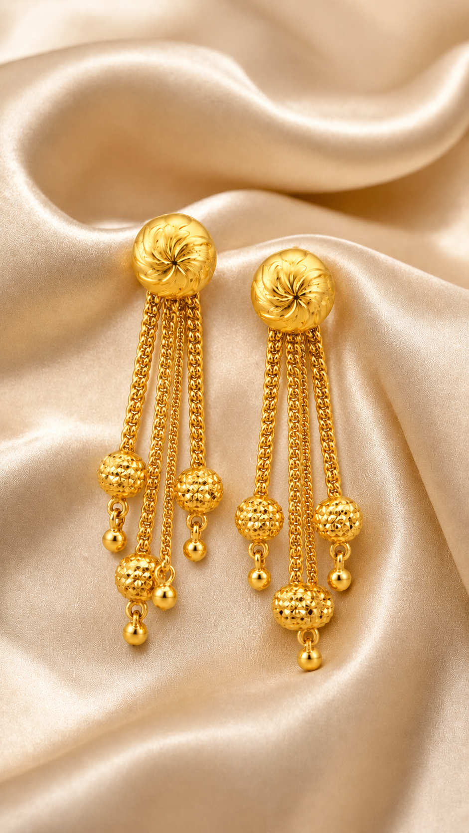 Golden Textured Bead Tassel Earrings