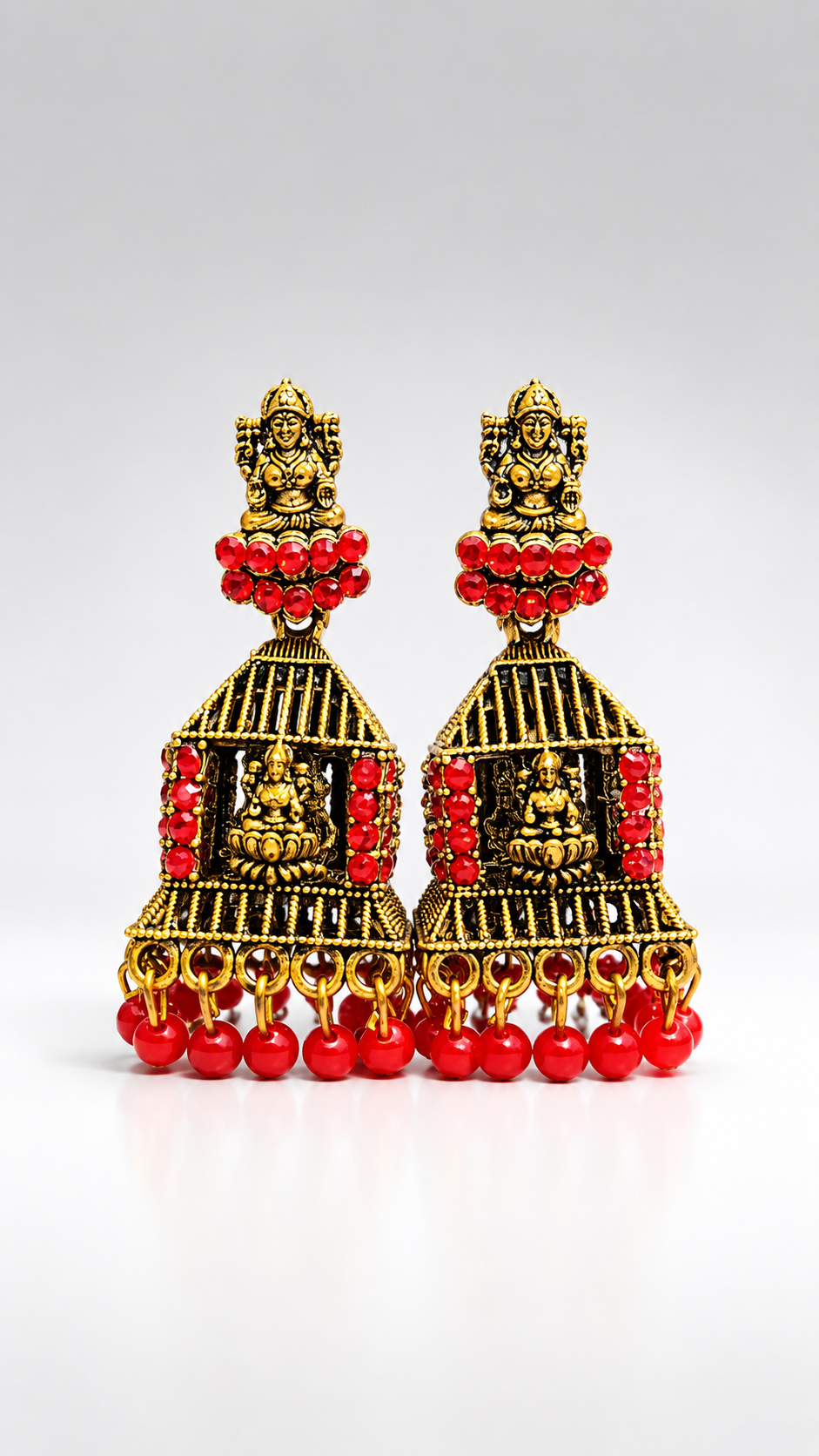 Lakshmi Antique Ruby Cage Jhumkas